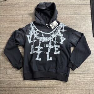 Valley Black Hoodie with White Graphic Design